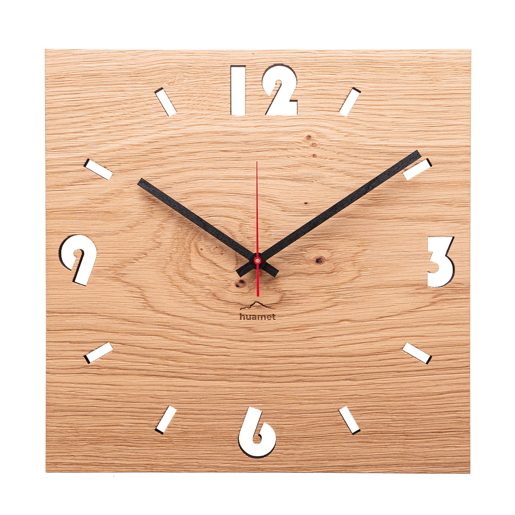 [CH51-A-1604] Duhrchbruch - Geräuschlose Wanduhr, Eichenholz, eckig, 30 x 30 cm