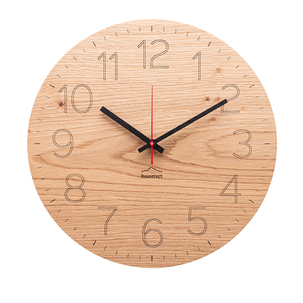 [CH80-A-1501] Duhrchblick - Geräuschlose Wanduhr, Eichenholz, rund, ø 30 cm