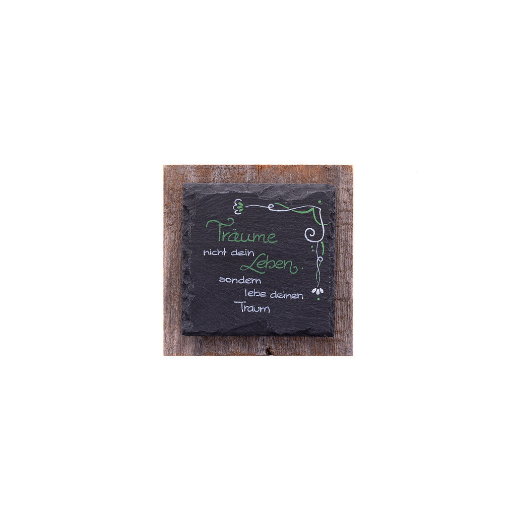 [1000115] Schiefertafel auf Altholz Träume