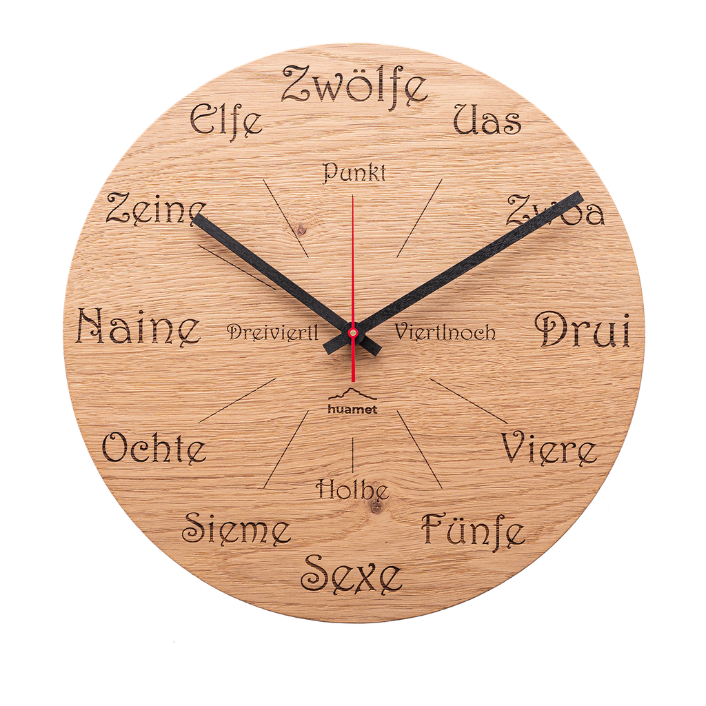 [CH50-A-1605] Uhrform - Geräuschlose Wanduhr, Eichenholz, rund, ø 30 cm (Ultnerisch)