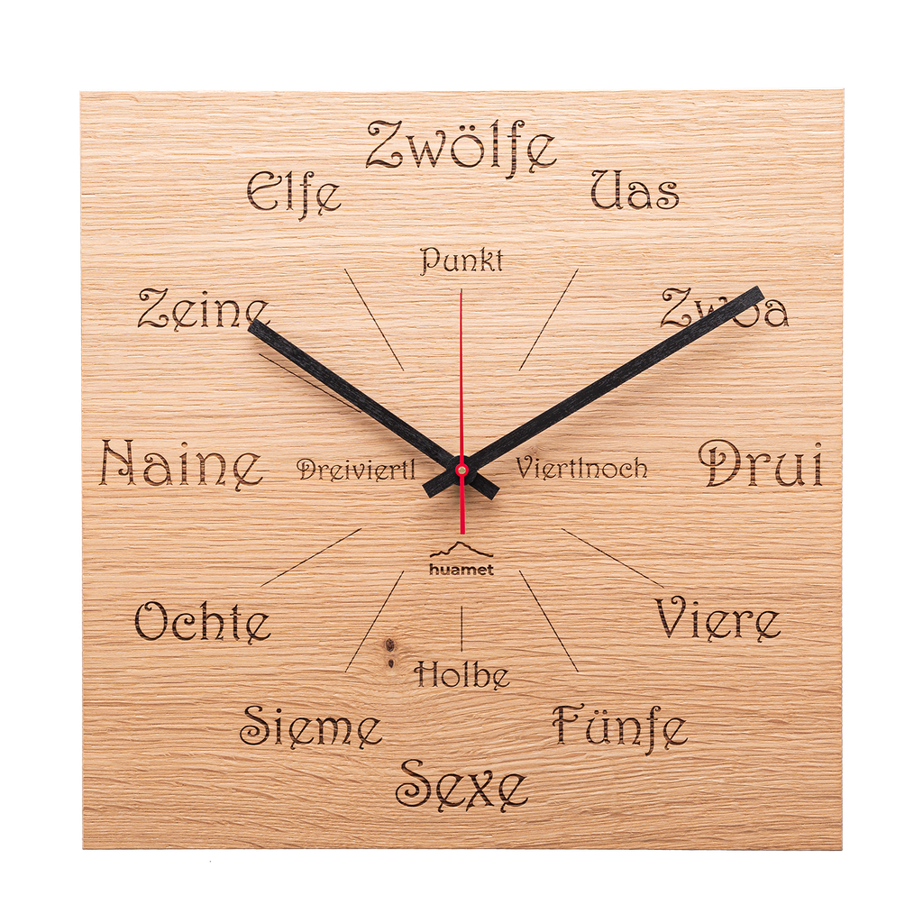 [CH51-A-1605] Uhrform - Geräuschlose Wanduhr, Eichenholz, eckig, 30 x 30 cm (Ultnerisch)