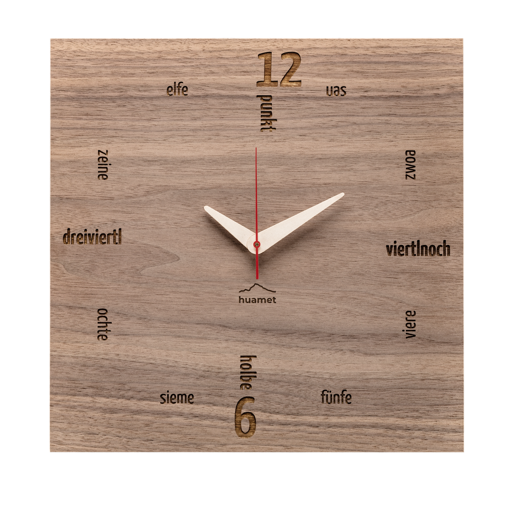 [CH11-B-01] Kultuhr - Geräuschlose Wanduhr, Nussholz, eckig, 30 x 30 cm (Ultnerisch)