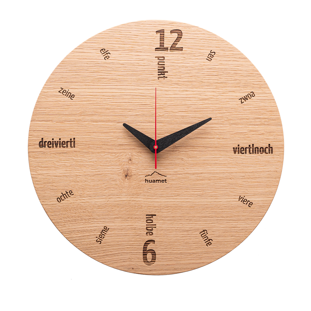 [CH50-A-01] Kultuhr - Geräuschlose Wanduhr, Eichenholz, rund, ø 30 cm (Ultnerisch)