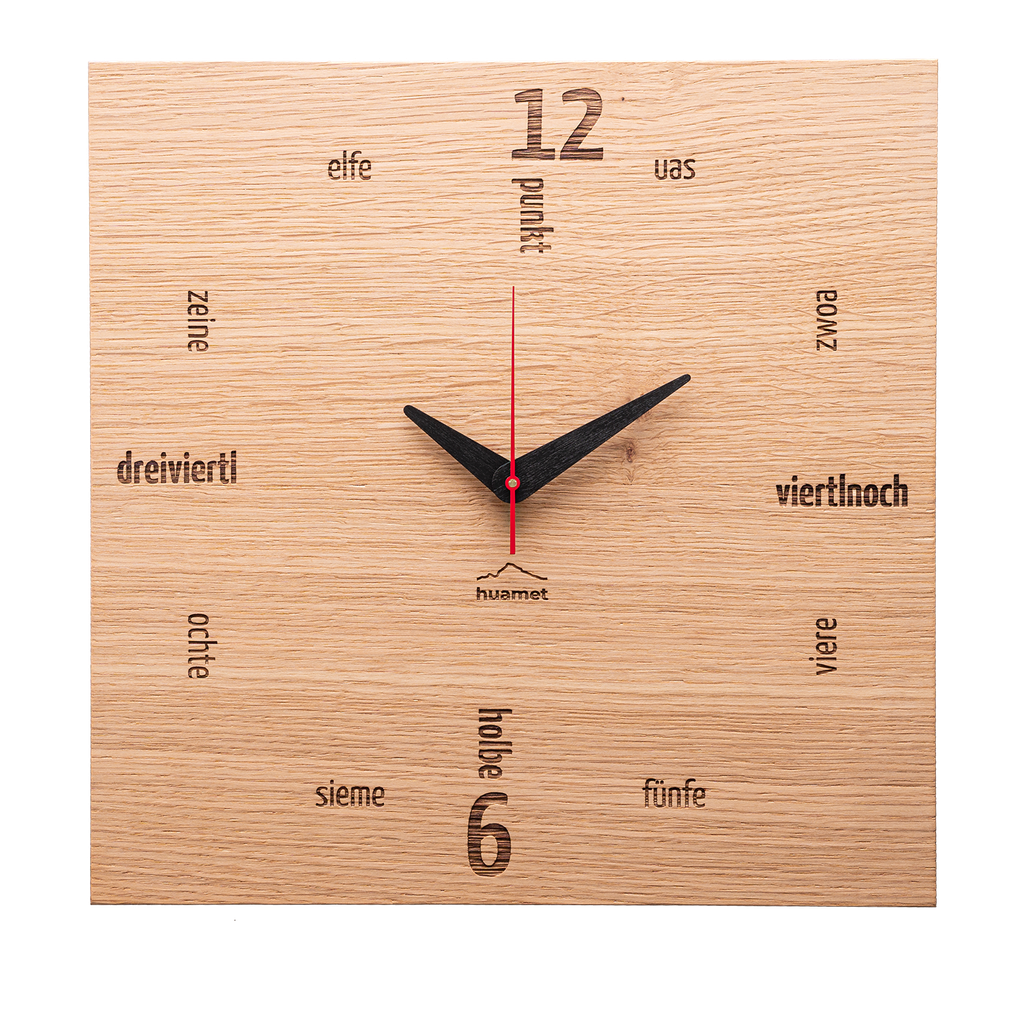 [CH51-A-01] Kultuhr - Geräuschlose Wanduhr, Eichenholz, eckig, 30 x 30 cm (Ultnerisch)